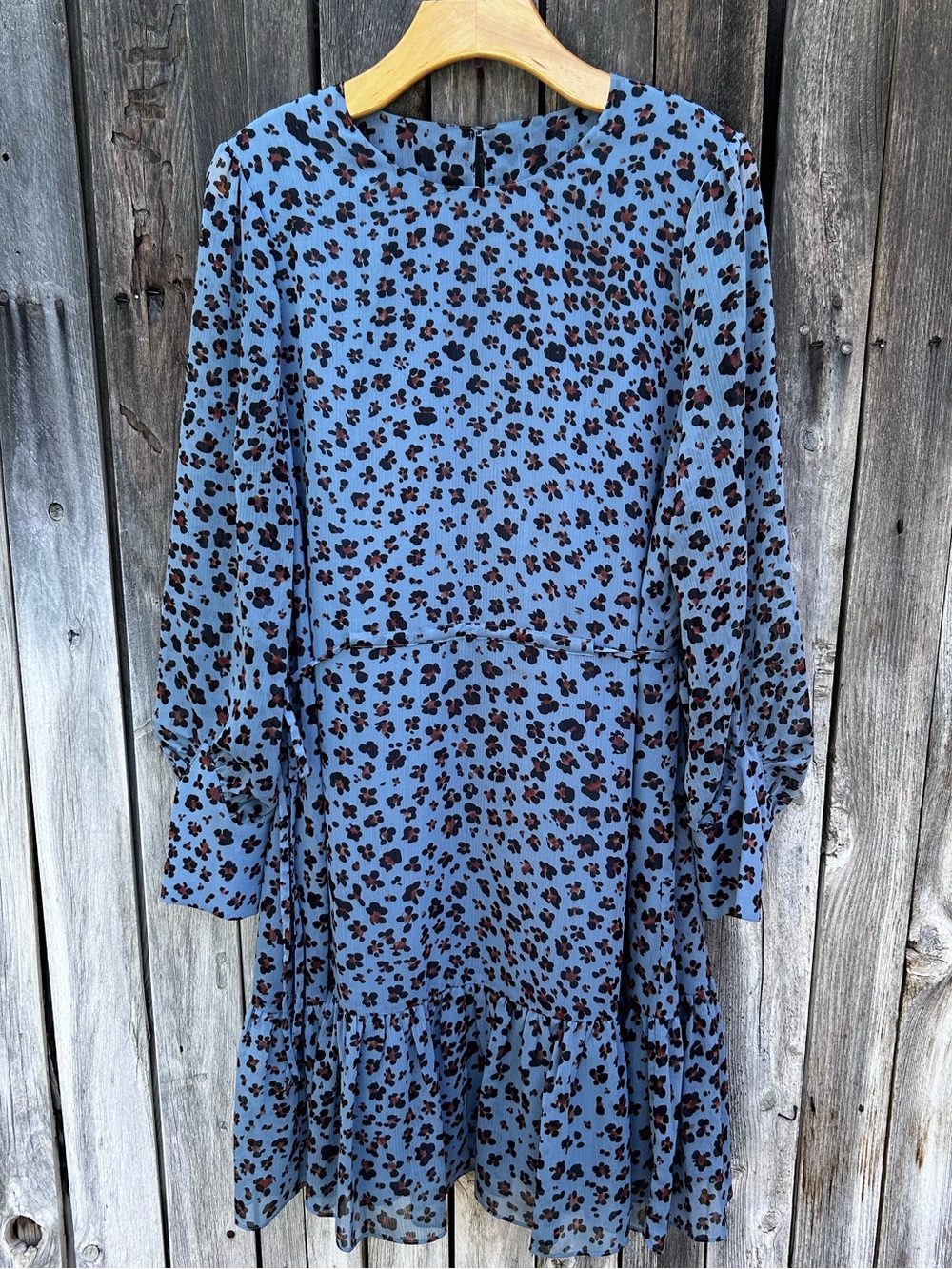 LK Bennett Dakota Animal Print Dress Chiffon Leopard Pale Blue 12